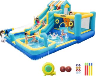 10-in-1 Inflatable Bounce House with Double Water Slide & 750W Blower
